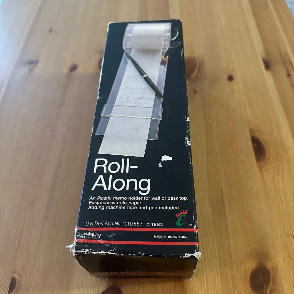 Vintage 1982 Roll-Along Plastic Memo Holder Wall Desk Note Paper with Pen E.G.